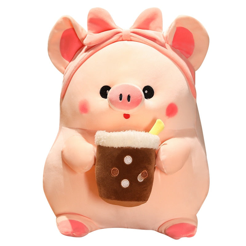 Cerdo Rosa Bebiendo Boba Peluche Kawaii Peluche