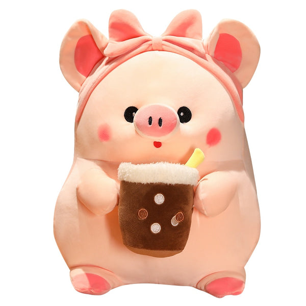Cerdo Rosa Bebiendo Boba Peluche Kawaii Peluche