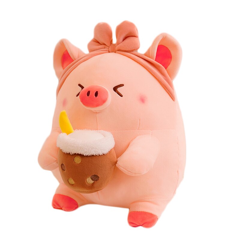 Pink Pig Drinking Boba Stuffed Animal Kawaii Plush Toy